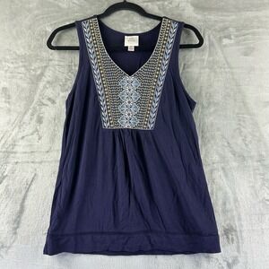 Knox Rose Top Women's XS Blue w/ White Yellow Light Blue Embroidery V-Neck